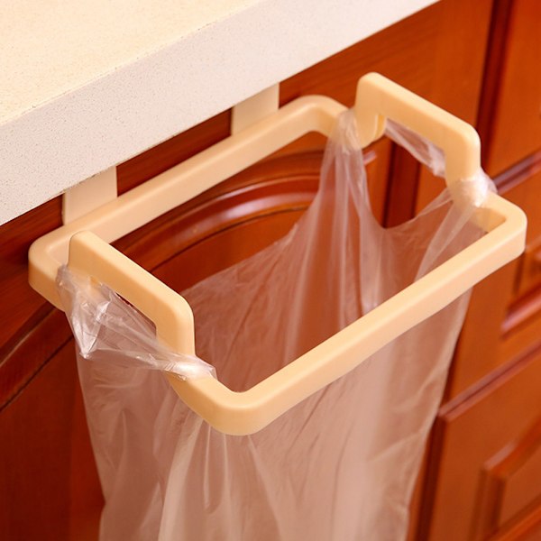 1Pc Kitchen Hanging Rubbish Bag Rack Garbage Storage Holder Bathroom Trash Hanger(Beige)