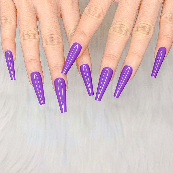 24 stk. Dyb Nude Ren Farve Ballerina Lang Kiste Glansende Falske Negle Tryk på Negle Falske Spidser Manicure til Kvinder og Piger