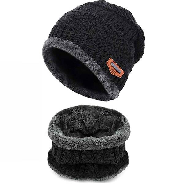Vinter stickad hatt hals varm kostym, ullfodrad mössa, obegränsad halsduk, herr- och damtouchscreenhandskar