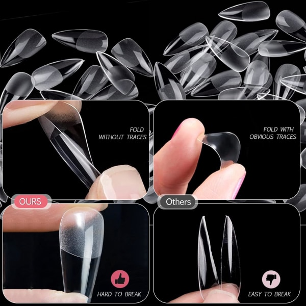 500st klara nagelspetsar, mjuk gel heltäckande nagelspetsar för blötläggning av nagelförlängningskit - lösnaglar akryl spetsar 12 stl.