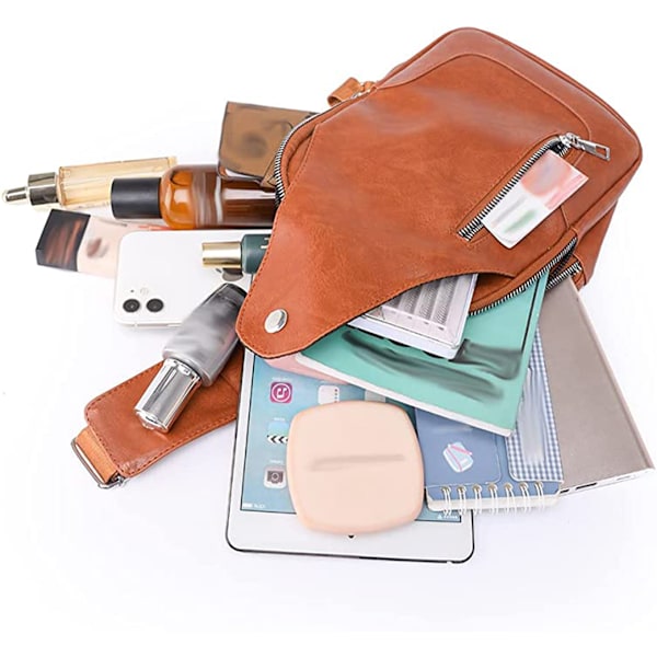 Kvinnor Sling Bag Chestation Bag Liten Axelväska Läder Crossbody Bred rem Axelväska Mini Ryggsäck Unisex för utomhussport Fotvandring