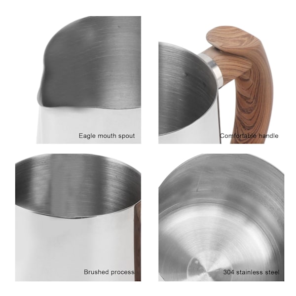 Melkeskumbeger Inner Skala 304 Rustfritt Stål Dryppfri Tute Kaffeskumkanne med Håndtak Original Farge 600ml