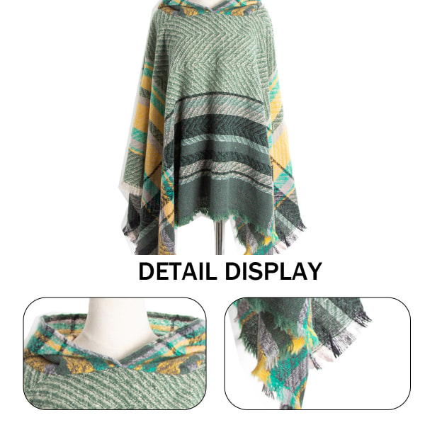 Dame Plaid Hetteskjerf Kappe Teppe Poncho Hetteskjerf