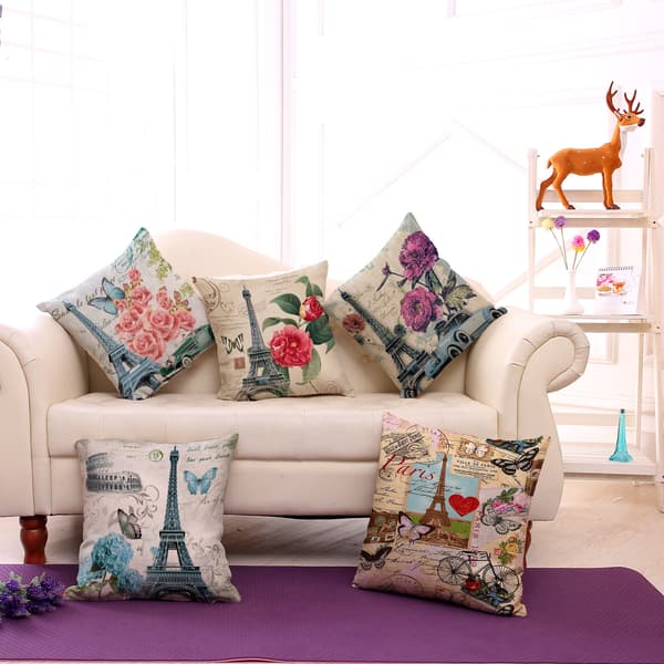 Set med 5 Kuddfodral 45 x 45 cm Eiffeltornsmönster, Pi