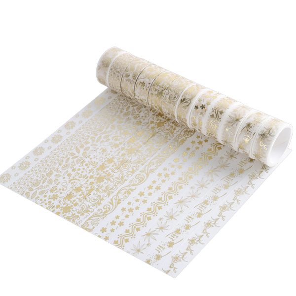 Blommigt guld Washi-tejpset 12 rullar   Maskeringstejp dekorativ
