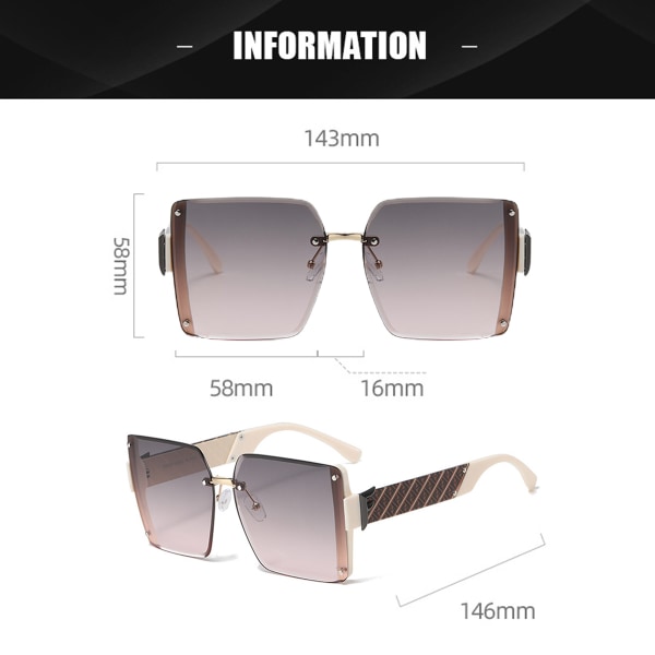 Square frameless trimming sunglasses, large frame fashion