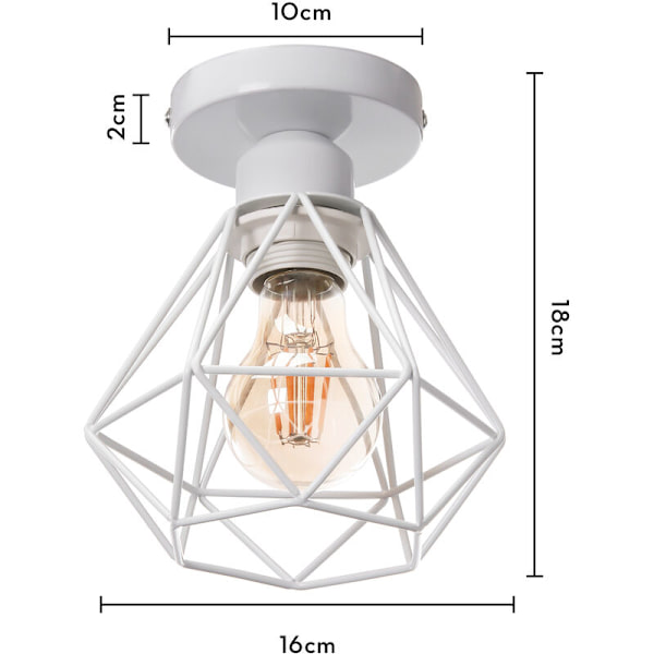 3 stk. Taklampe Bur Diamant E27 16cm Hvit Retro Industriell Hengelampe for Gang Trappe Soverom