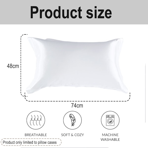 2-Pack Satin Pillow Cover for Hair and Skin, Silk Satin Pillow Cover with Hotel Closure, Pillow Cover Soft and Breathable Pillow Covers 48 x 74 cm