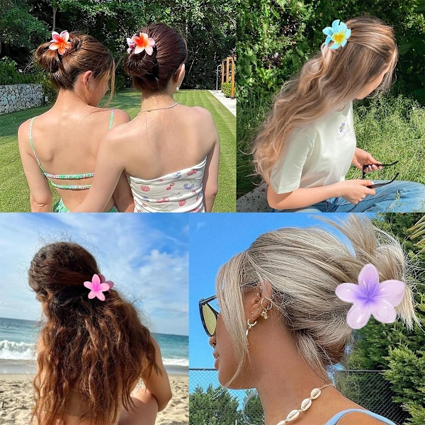 6 små eggblomster hårklipp - gul+lys lilla+himmel blå+ros rød+blod tann+oransje gul