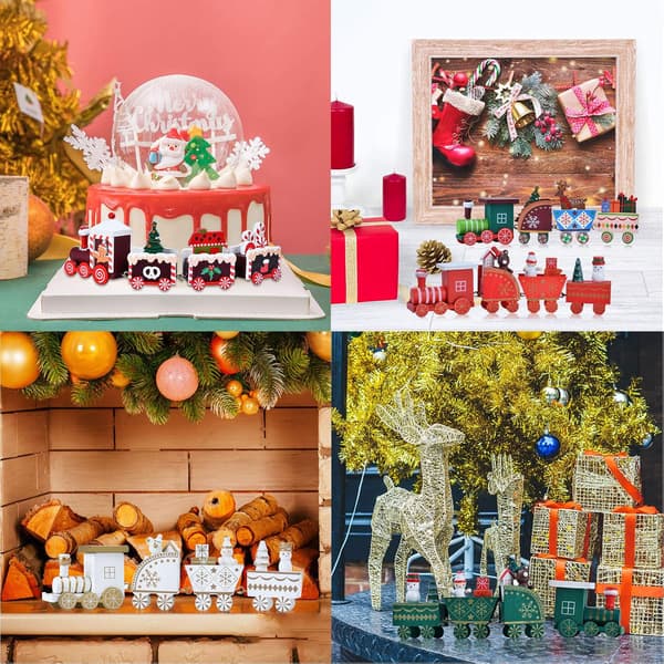Mini Tog i Tre, Julepynt Tog, Julepynt, Miniatyr Caravan Julepynt, Mini Figur Hjemmeinteriør Dekor