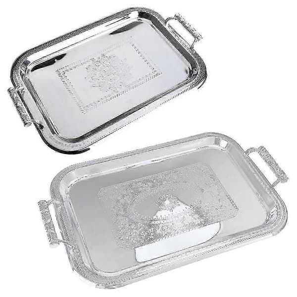 Elegant nordisk serveringsbrett i rustfritt stål med håndtak for kaffebar, mat- og dessertservering Silver S