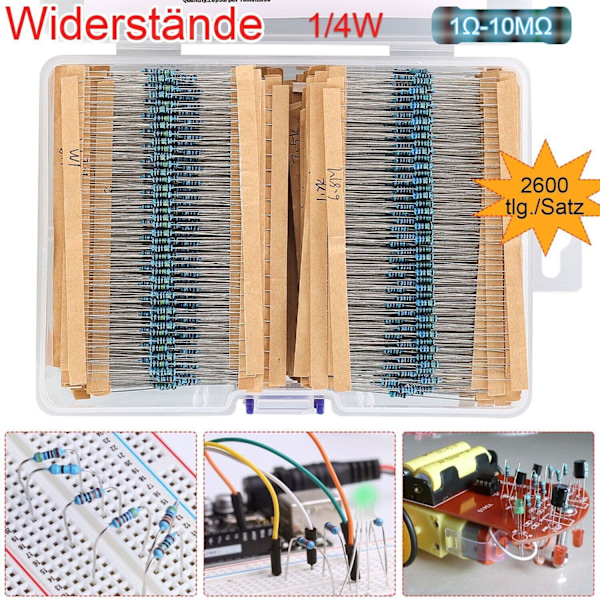 2600 stk Motstander Resistor Metallfilm 1/4W Motstand 1Ω-10MΩ Sortiment Sett