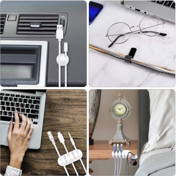 Silikonkabelklämmor, självhäftande kabelhantering Multifunktion kablar Organizer 10 stycken 5 storlekar för kontor Hem USB-kabel TV PC Laptop, Vit