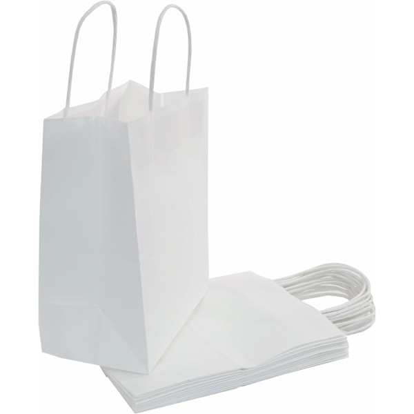 Allsidige kraftposer med håndtak, solide gaveposer for flere bruksområder, hvit 21x11x27 cm, solide bunner og biologisk nedbrytbare miljøvennlige papirposer