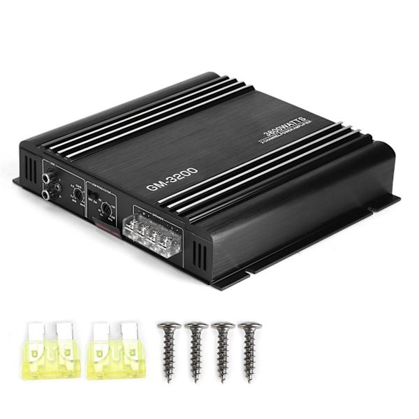 3800W 2-kanals lydforstærker 12V Sort Aluminium Legering Auto Bil Hifi Stereo Amp