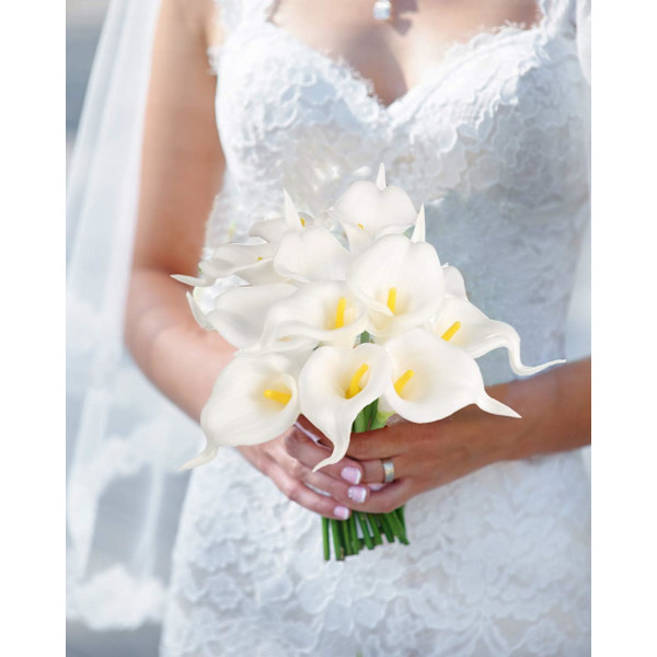12 stjälkar konstgjorda calla liljor konstgjorda blommor bukett vit