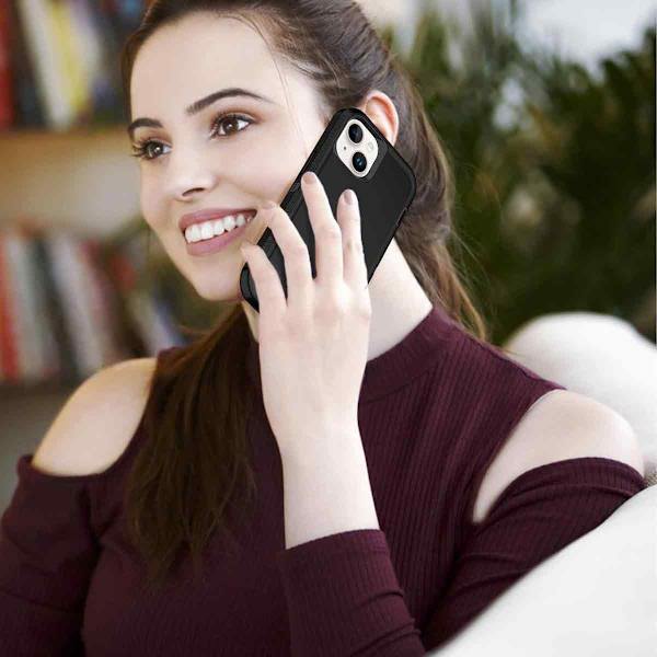 Kraftig etui designet til iPhone 14, Stødsikkert robust etui med tre lag (Sort)