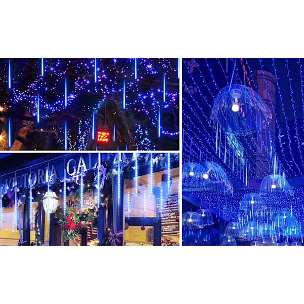 Hög Ljusstyrka Meteorregn Ljusslingor, Blå LED Juldekorationer, Vattentäta Kopplingsbara Utomhus Ljusslingor för Bröllopsfest, 192 LEDs