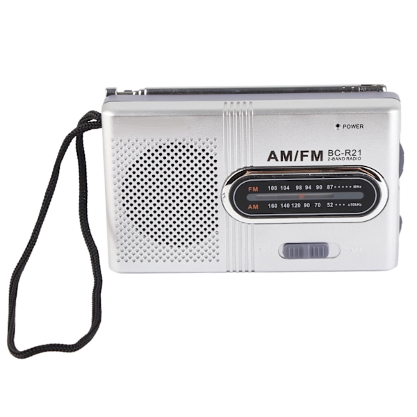 AM FM-radio med lång 5W-högtalare, varaktig bärbar ficktransistorradio med hörlursuttag för hemmet utomhus silvergrå