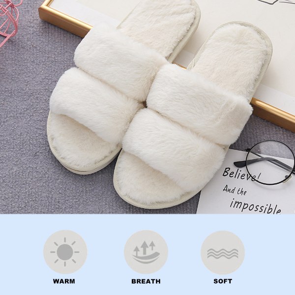 Fluffy Damestoffler i Kunstig Pels, Slip-On, Ortopediske, med A