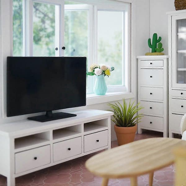 1:12 Skala Dukkehust Mini Flat Screen TV Televisjon Dukkehust Møbler Tilbehør (svart)
