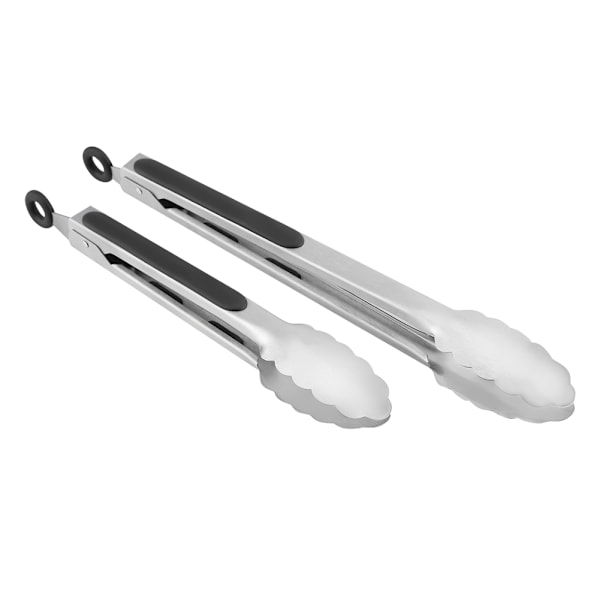 Elegant kökstång i rostfritt stål, set om 2, svart - Livsmedelsgodkänd rostskyddsmekanism med ergonomiskt silikongrepp för matlagning, grillning och