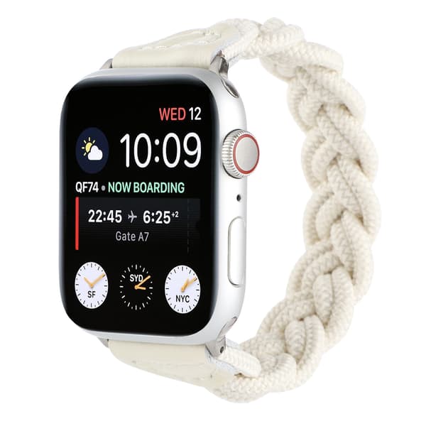Vit, vävd 38mm 40mm 41mm elastisk armband iWatch serie SE/8/