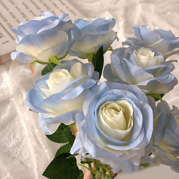 Romantisk Bukett med Konstgjorda Rosor, Flerfärgade Alternativ Konstgjord Sidenros med Flexibla Stjälkar för Enkla DIY-blommor, Bröllopsdekoration, Långvarig
