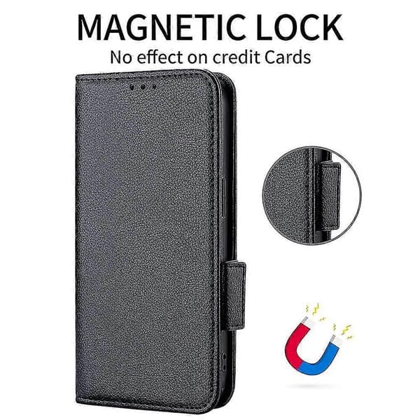 Til TCL 50 XL 5G Etui Læder Litchi Tekstur Kortholder Foldbart Stand Cover - Grå Black
