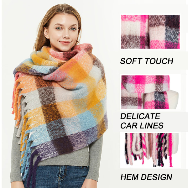 Kvindes Cashmere Stor Farvet Ternet Sjal Vinter Varmt Wrap