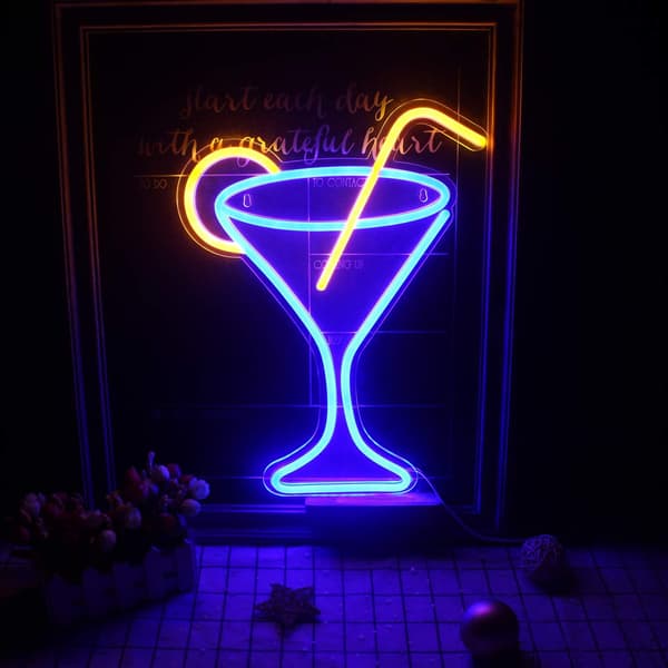 Cocktailglas Neonskyltar LED Neonskylt Ljus Stor Nattlampa för