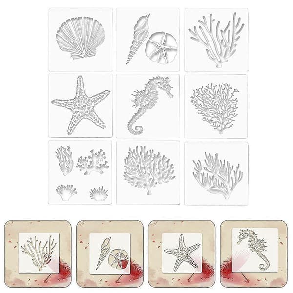 1 set 9 st hawaiianska havsserier ihåliga målningsmallar (transparenta)