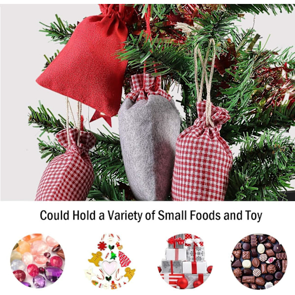 Julnedräkningspåsar, dragskopåsar för hållbar material adventskalender, kreativ nedräkningsceremoni idealisk för hemfestdekoration (24