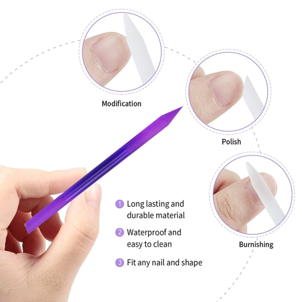 Glas Nagelbandstryckare Set Nagelbandsborttagare Glasnagelfil Dubbla ändar manikyr Pedikyrverktyg för naglar och nagelbandsvård Pink + light Blue + Purple