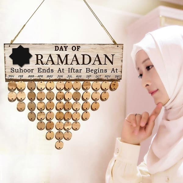 Trækalender med Eid Al-fitr Nedtælling Tavle Træhåndværk Gave A