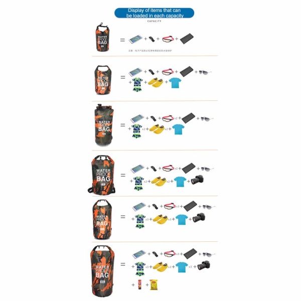Vedenpitävä kuiva pussi, rullattava sulkeminen pitää varusteet kuivina melontaa varten