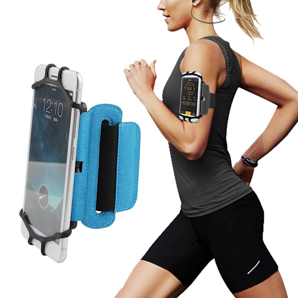 Universellt 180 Graders Roterbart Mobiltelefon Armband för Sport med Hörlurshållare (Blå)