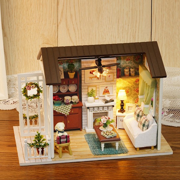 Romantisk Gåva Miniatyr Dockhus Kit, DIY Kreativt Rum med Dekorativa Möbler, Sött Dockhus Premium Material Säker Ofarlig Hållbar Användning för