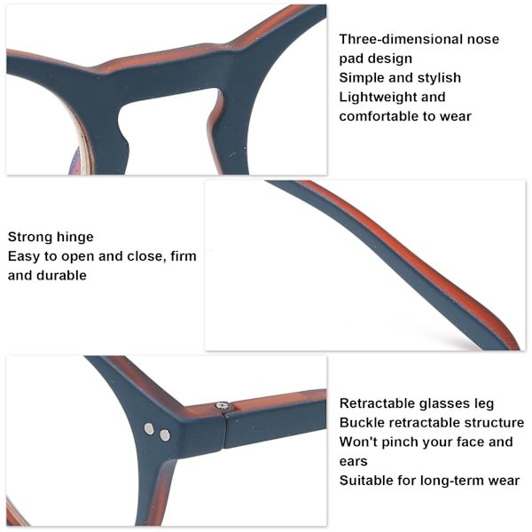 Stilige Blålysblokkerende Lesebriller Unisex Menn Kvinner Eldre Briller (+200)