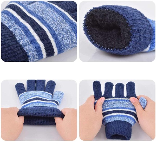 Vintermössa för barn, vinterscarf, set, varma ränder, stickad mössa, öglehalsduk, handskar, set för barn för barn i åldern