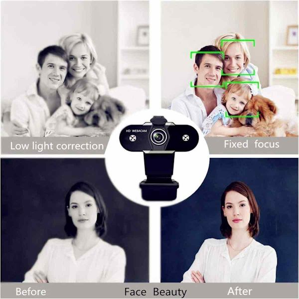 (1080P) USB 2.0 HD Webcam Webkamera til PC Desktop Laptop Computer Kontorarbejde