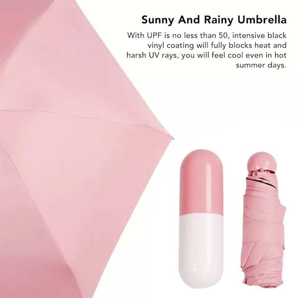 Lommeparaply Mini Kompakt Foldbar Paraply Pink til Solrige og Regnfulde Dage 6 Paraply Ribber