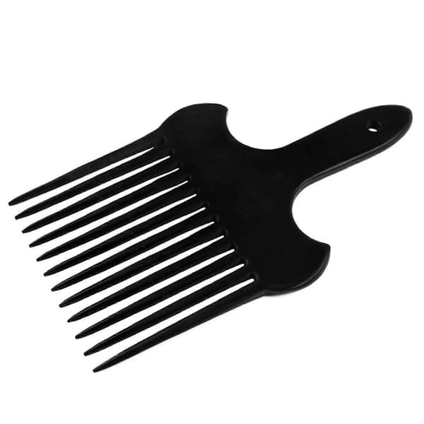 Svart bredtandad kam i plast för afrohår, flätor och styling