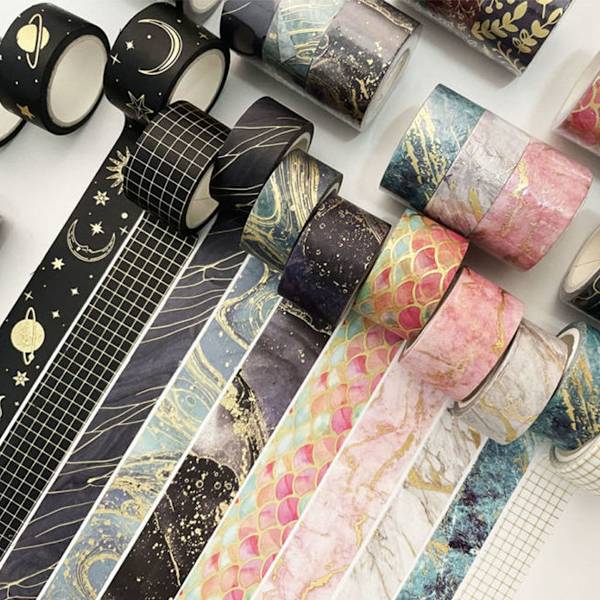 Svart gull Washi Tape - Folie Washi Maskeringsbåndsett - Metallisk