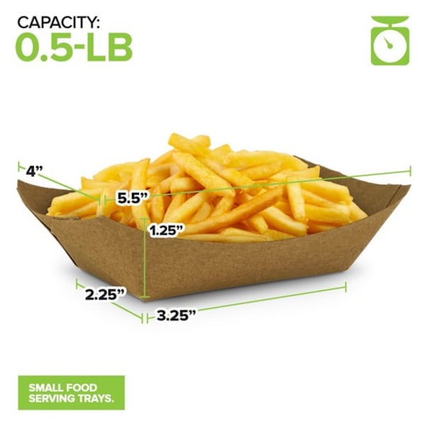 250-pack Små Engångs Bruna Kraftpapper Matbrickor, 0,25 kg Serveringsbricka, Serveringsbåtar för Festsnacks, Tacobar, Skaldjur, Nachos Tallrikar