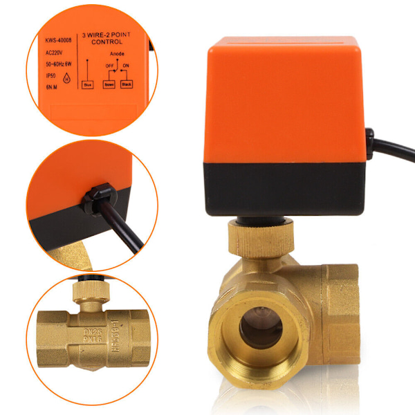 2-3 Veis Ventil Soneventil Elektrisk Kuleventil 1\" 3/4\" Motorkulekran 230V