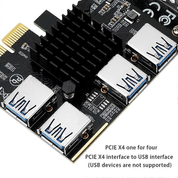 PCIe till PCI-Express adapter 4X till 4 PCI-e USB 3.0 Mining Riser expansionskort