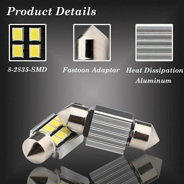 31MM Ampuuli C5W LED-ampuuli Navette LED 2835 8SMD 6500k Auton Kattovalaisimelle DC12V 10kpl