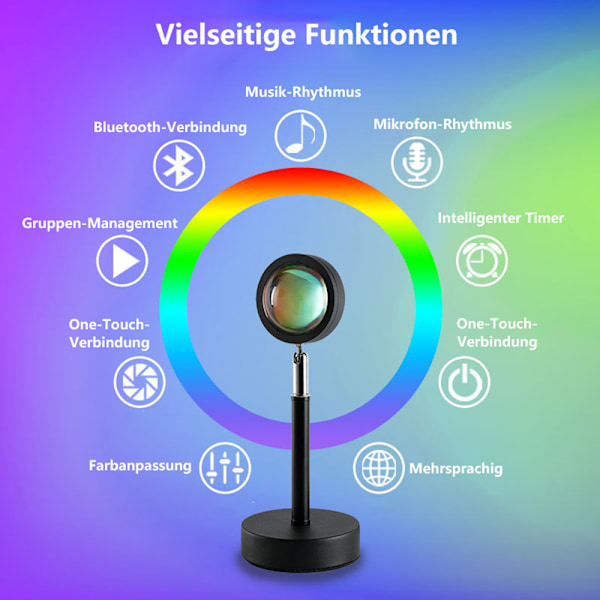 RGB 16-färgad solnedgångsljus omgivande ljus APP-kontroll