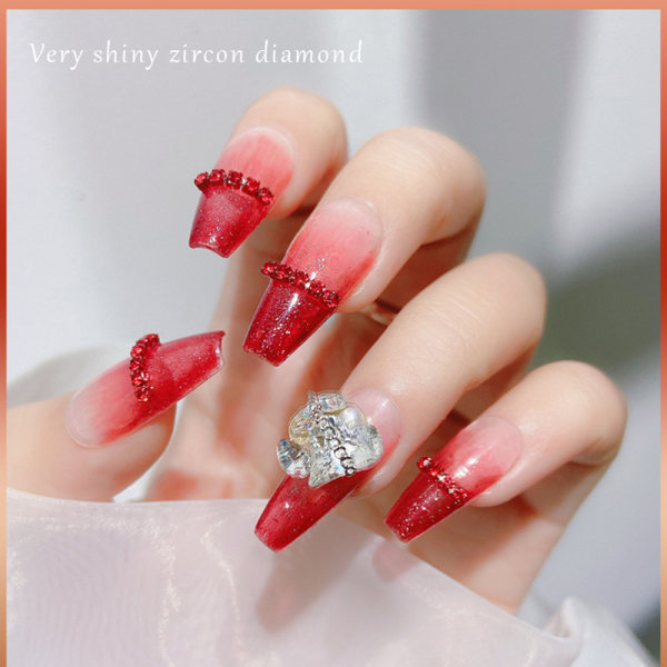 6 st hjärtformade metalllegering strass nagel smycken färgglada 3D nagelkonst berlocker hjärta glänsande nagelkristall diamanter ädelstenar manikyr nageldekorationer